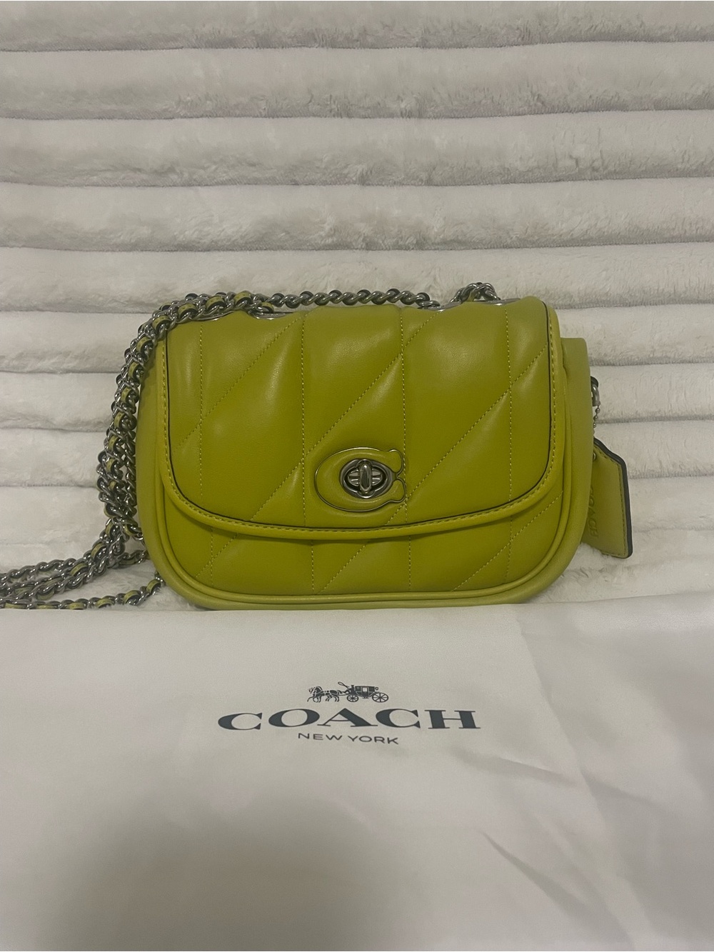 Coach Quilted Pillow Madison 18 Bag in Lime Green with Chain Strap